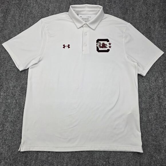 South Carolina Gamecocks Shirt Mens Large White Polo NCAA College Under Armour - Picture 2 of 16
